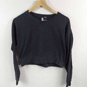 Divided By H&M Sweater Crop Top Dark Gray Long Sleeve Jewel Neck Small